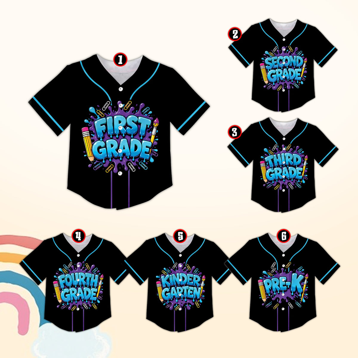 Another front view of the back to school kids jersey