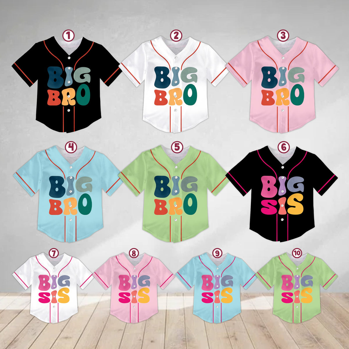 Multicolor view of the youth kids jersey with sibling design