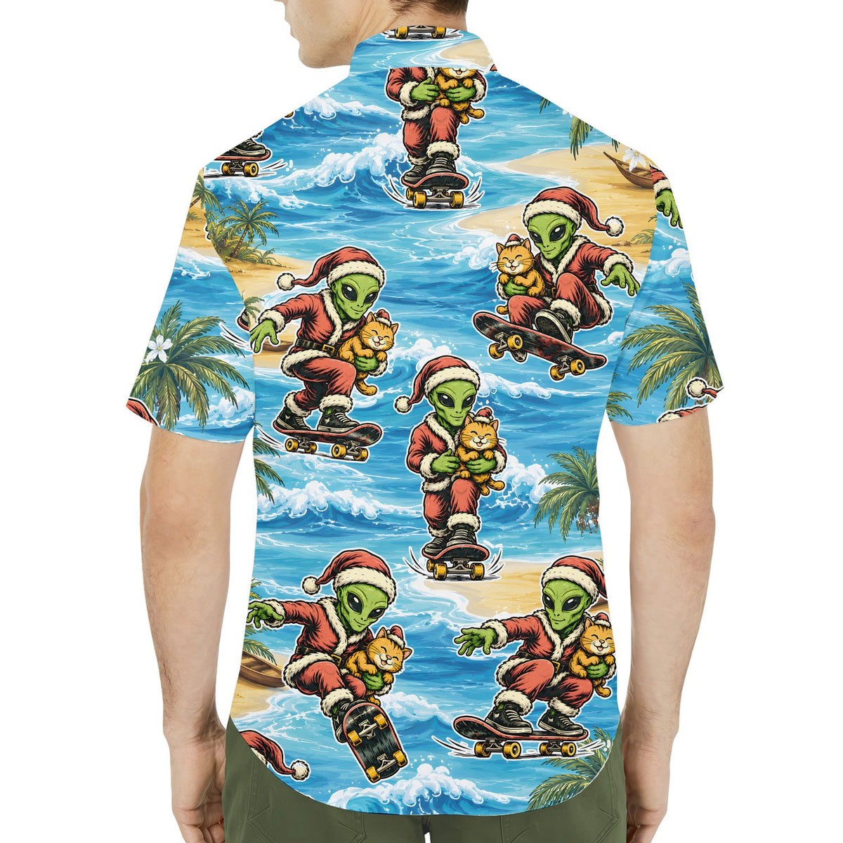 Second lifestyle view featuring the fun tropical holiday hawaiian shirt