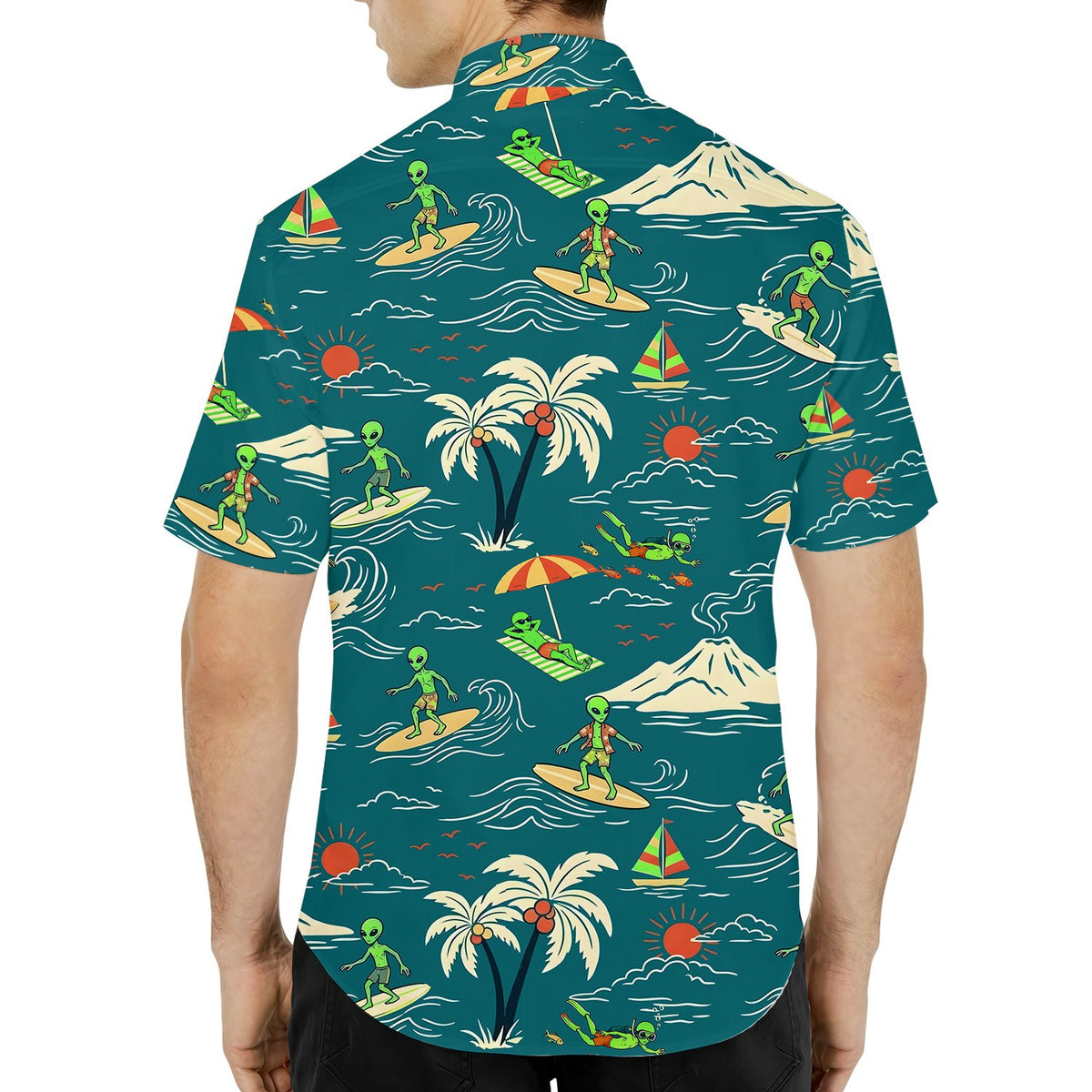 Fourth lifestyle view of the matching family hawaiian shirts in action
