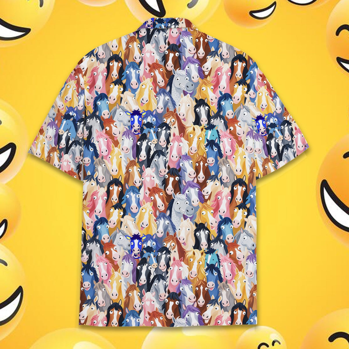 Cartoon horse head animal Hawaiian shirt, back view