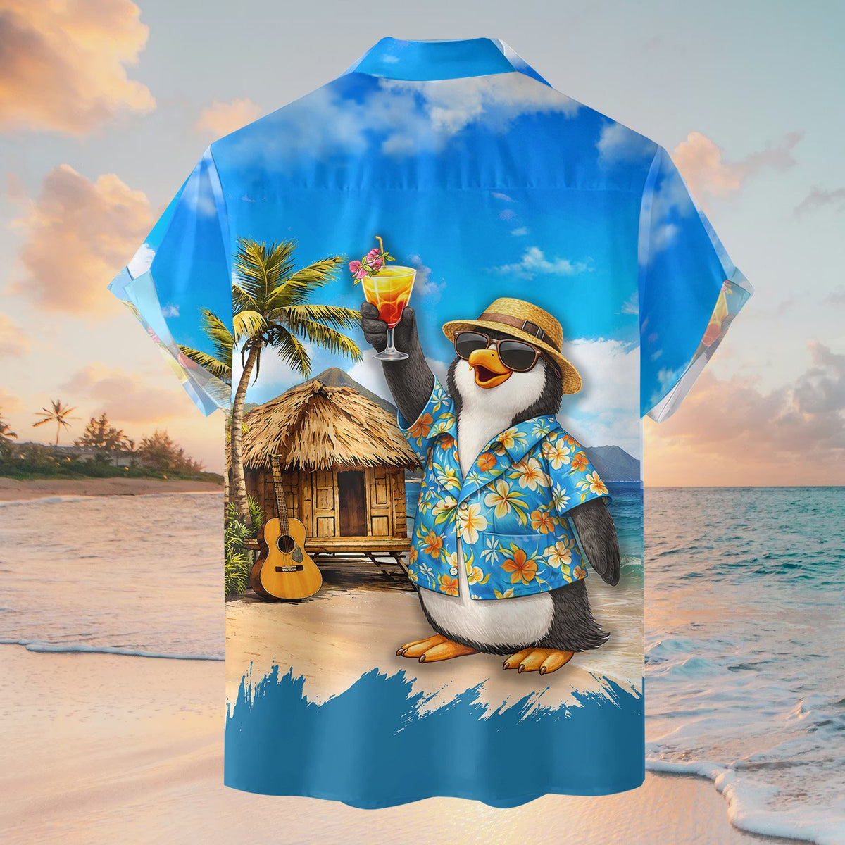 Close up back view of the beach/tropical hawaiian shirt