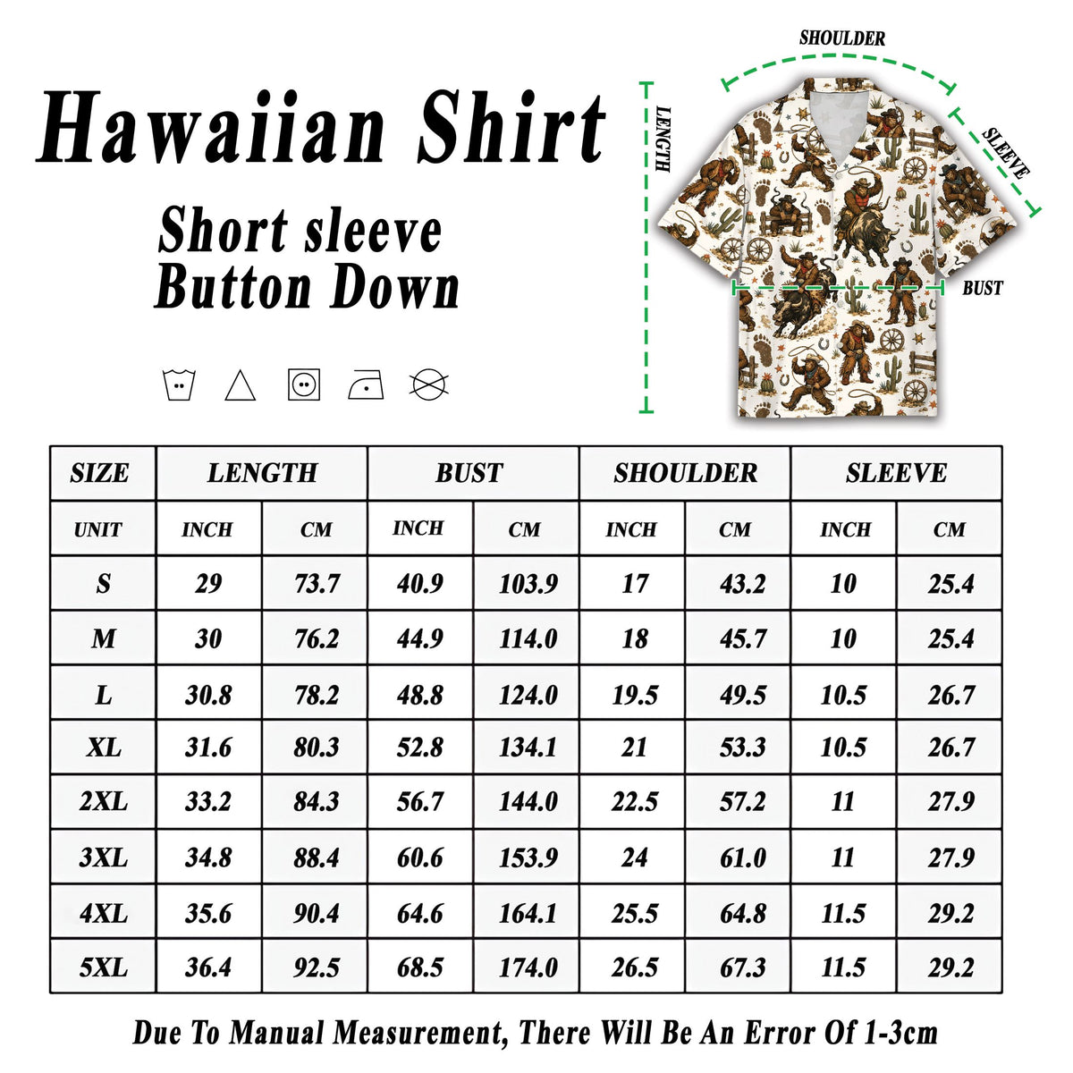 Bigfoot rodeo hawaiian shirt flat lay
