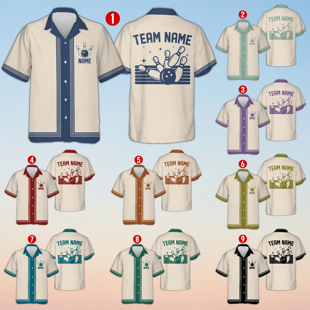 Alternate view of the bowling hawaiian shirt showing overall fit and style