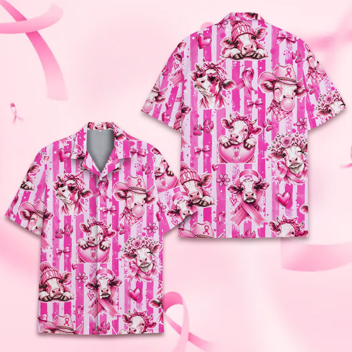 Alternate detail view of the fabric and pink ribbon cow print