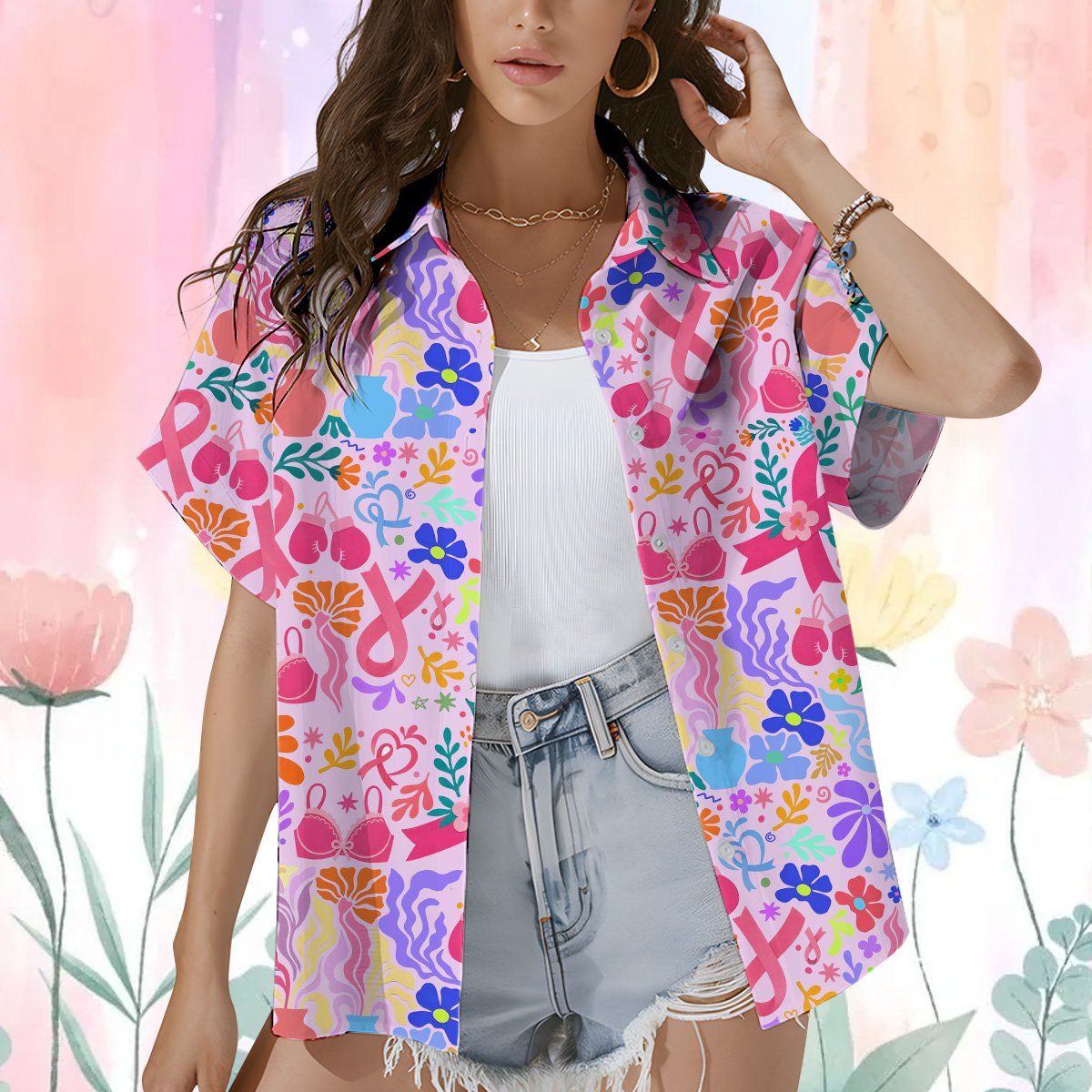 Eighth lifestyle view showing the comfortable polyester hawaiian shirt