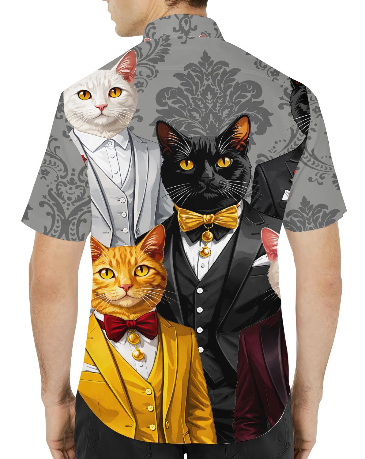 Lifestyle view showing the formal felines shirt being worn