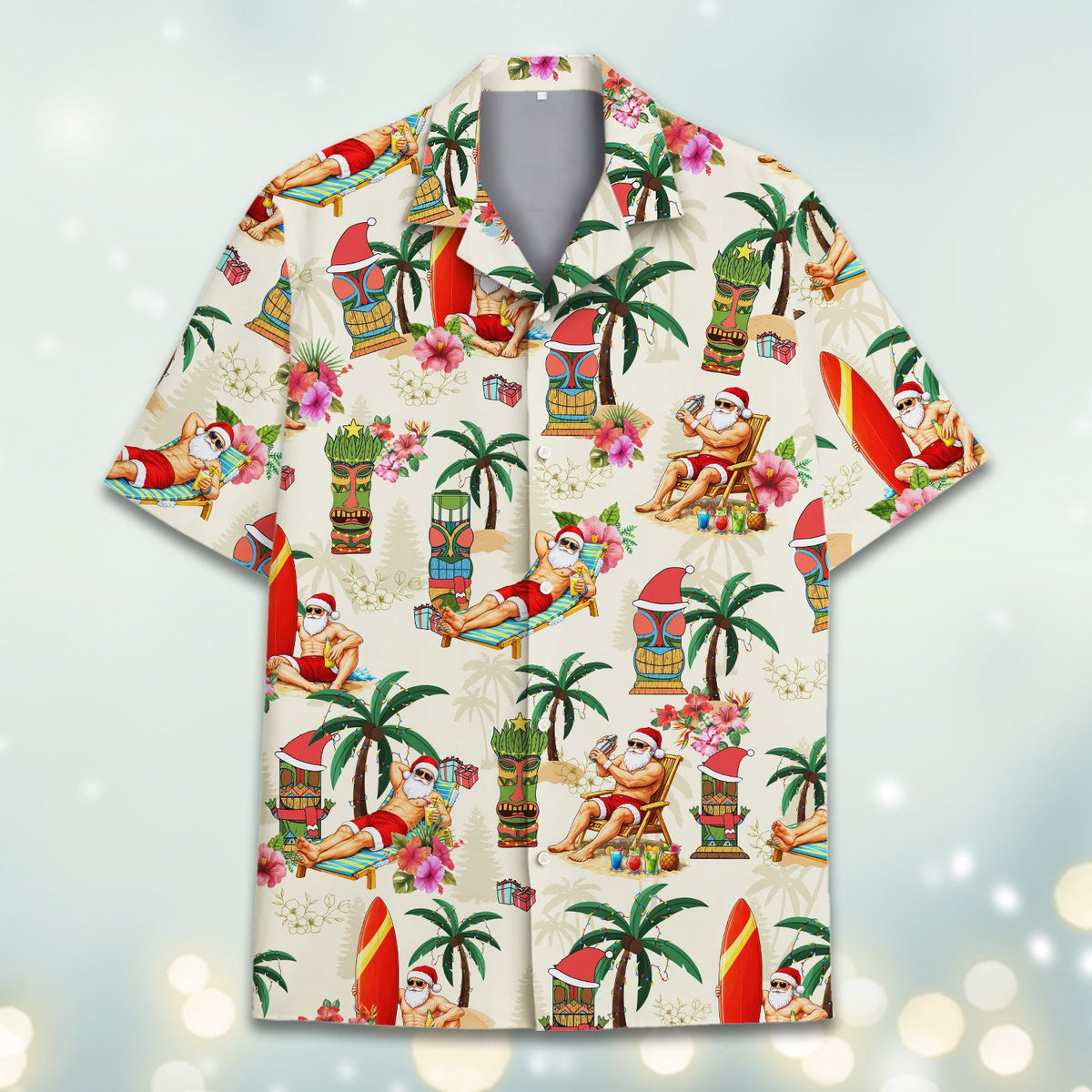 Third lifestyle view of the festive tropical hawaiian shirt