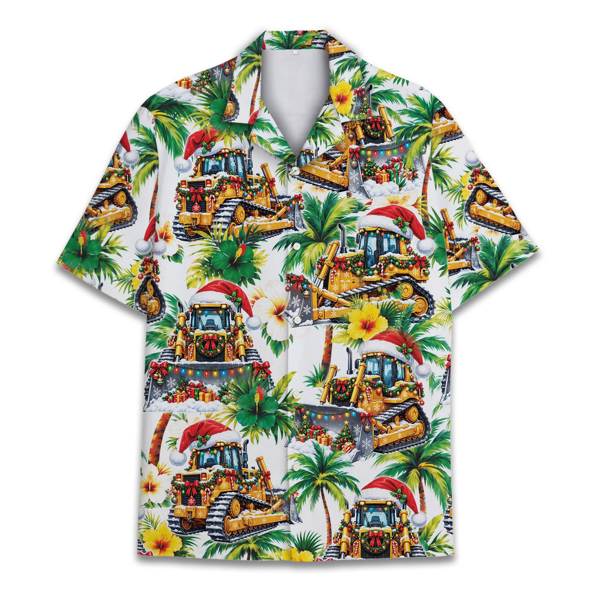 Alternate back view showing the all-over festive tropical print