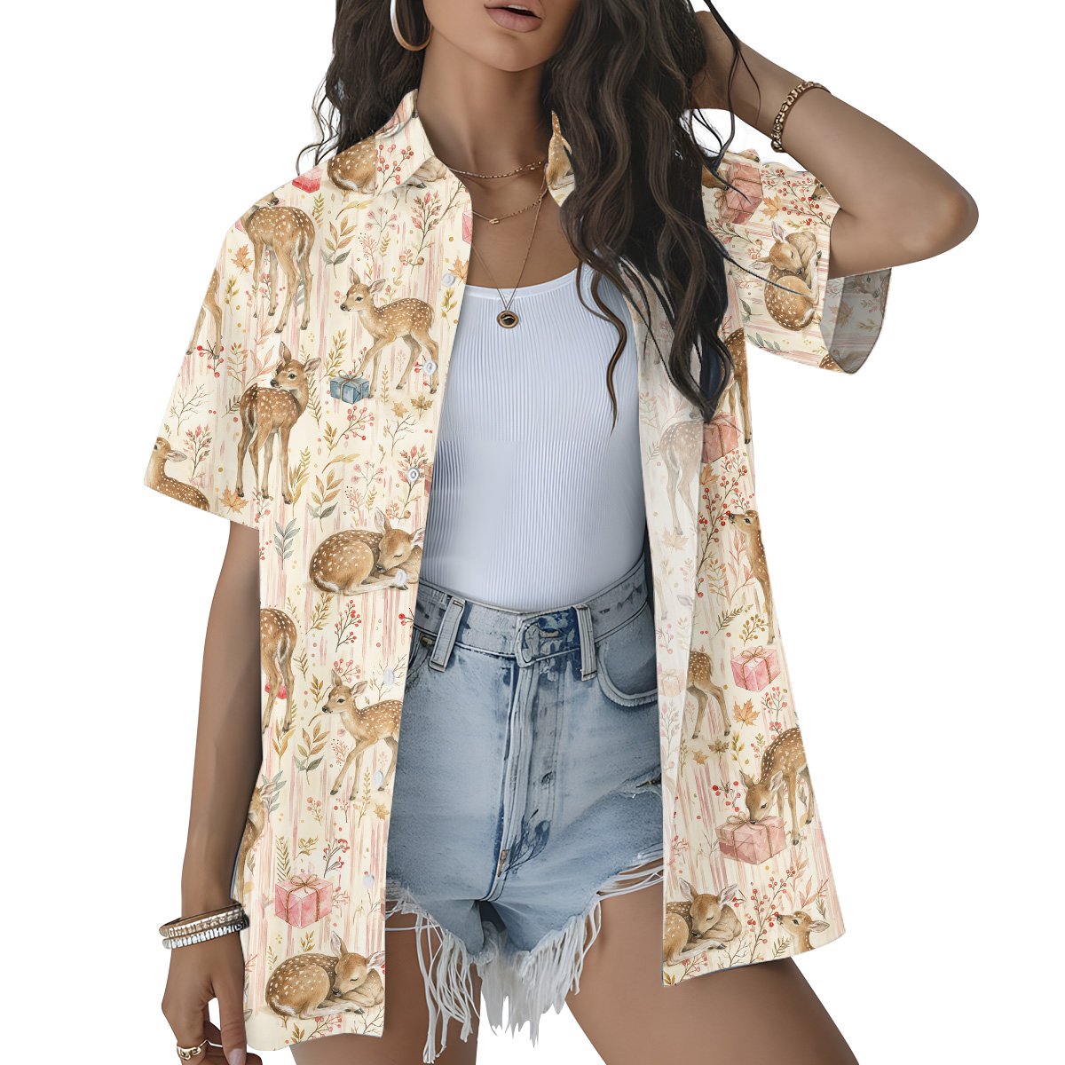 Third lifestyle view of the matching family hawaiian shirt