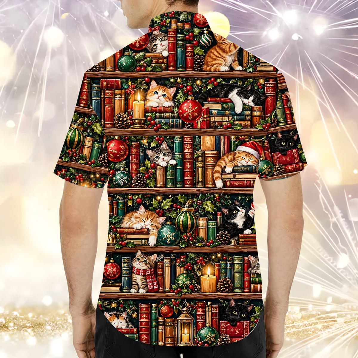 Another lifestyle view demonstrating the fit and style of the matching family hawaiian shirt