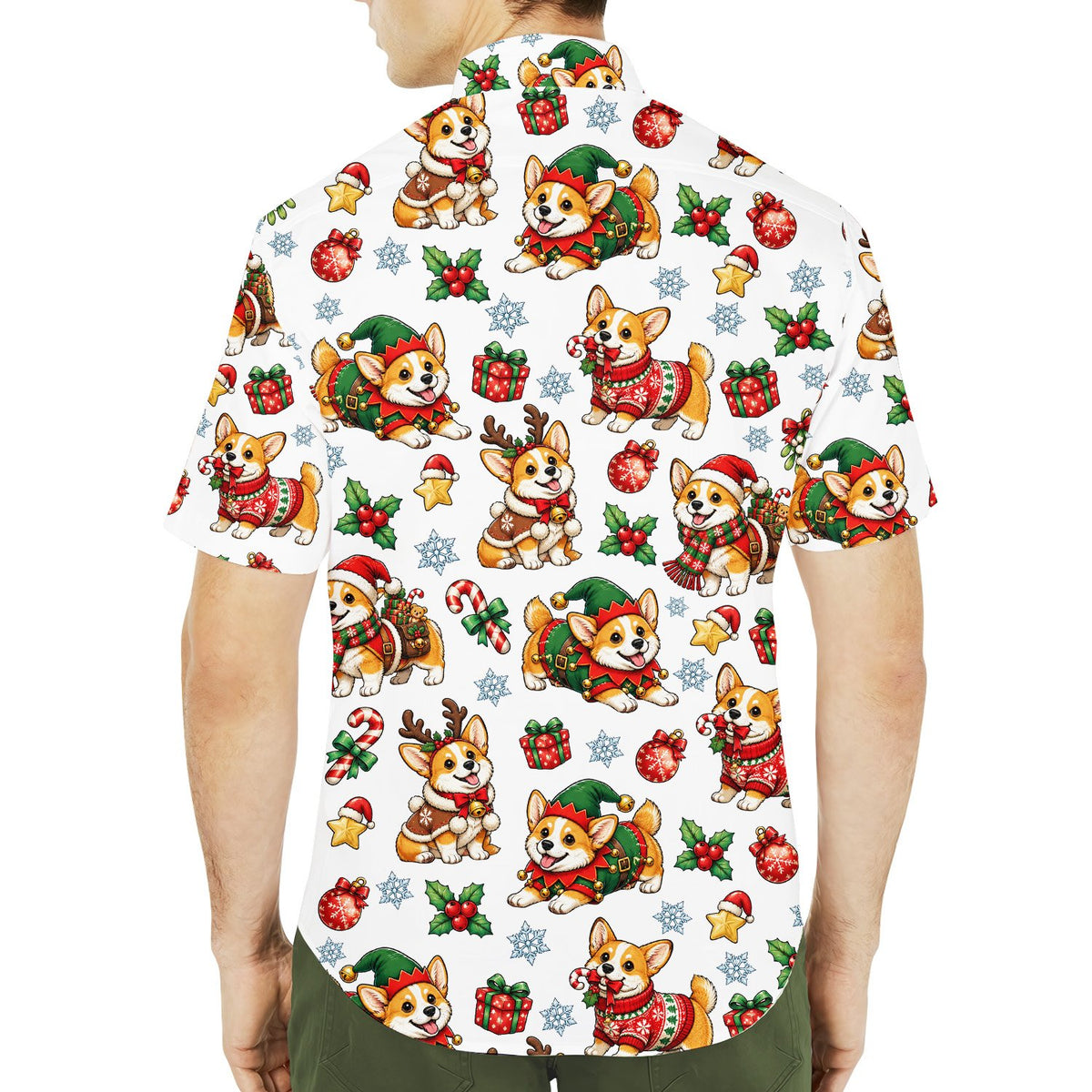 Fifth lifestyle view of the christmas hawaiian shirt with corgis