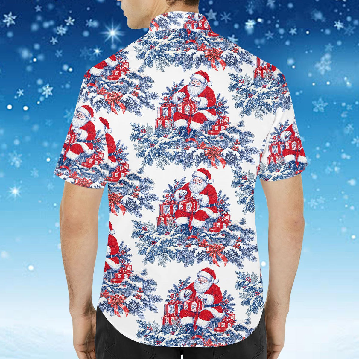 Fifth lifestyle view of the christmas hawaiian shirt in action
