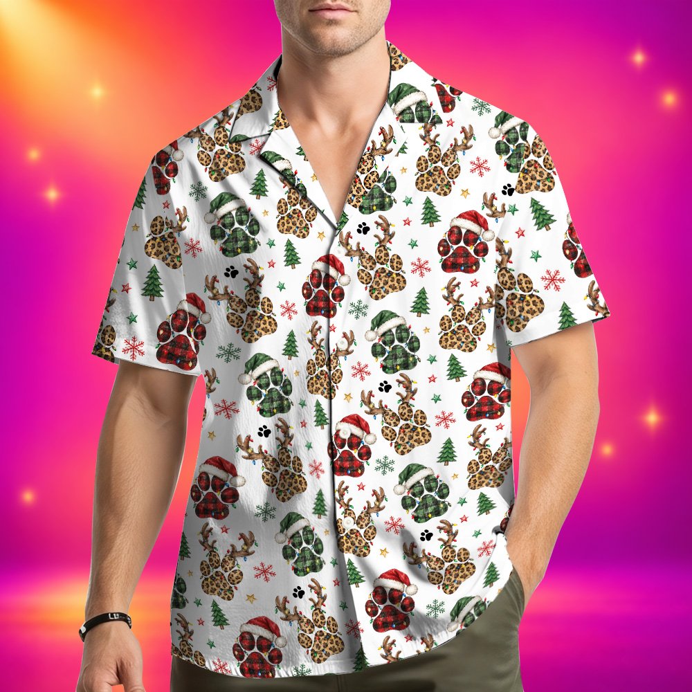 Lifestyle view of someone wearing the festive christmas hawaiian shirt