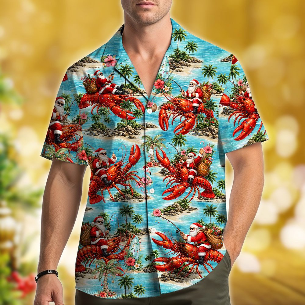 Third lifestyle view showing the christmas hawaiian shirt for family matching