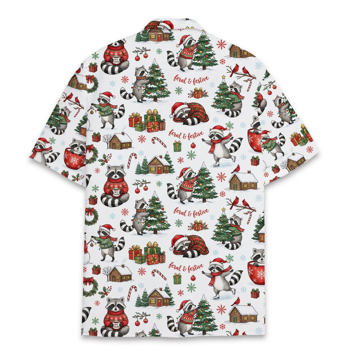 Back view of the raccoon pattern christmas hawaiian shirt