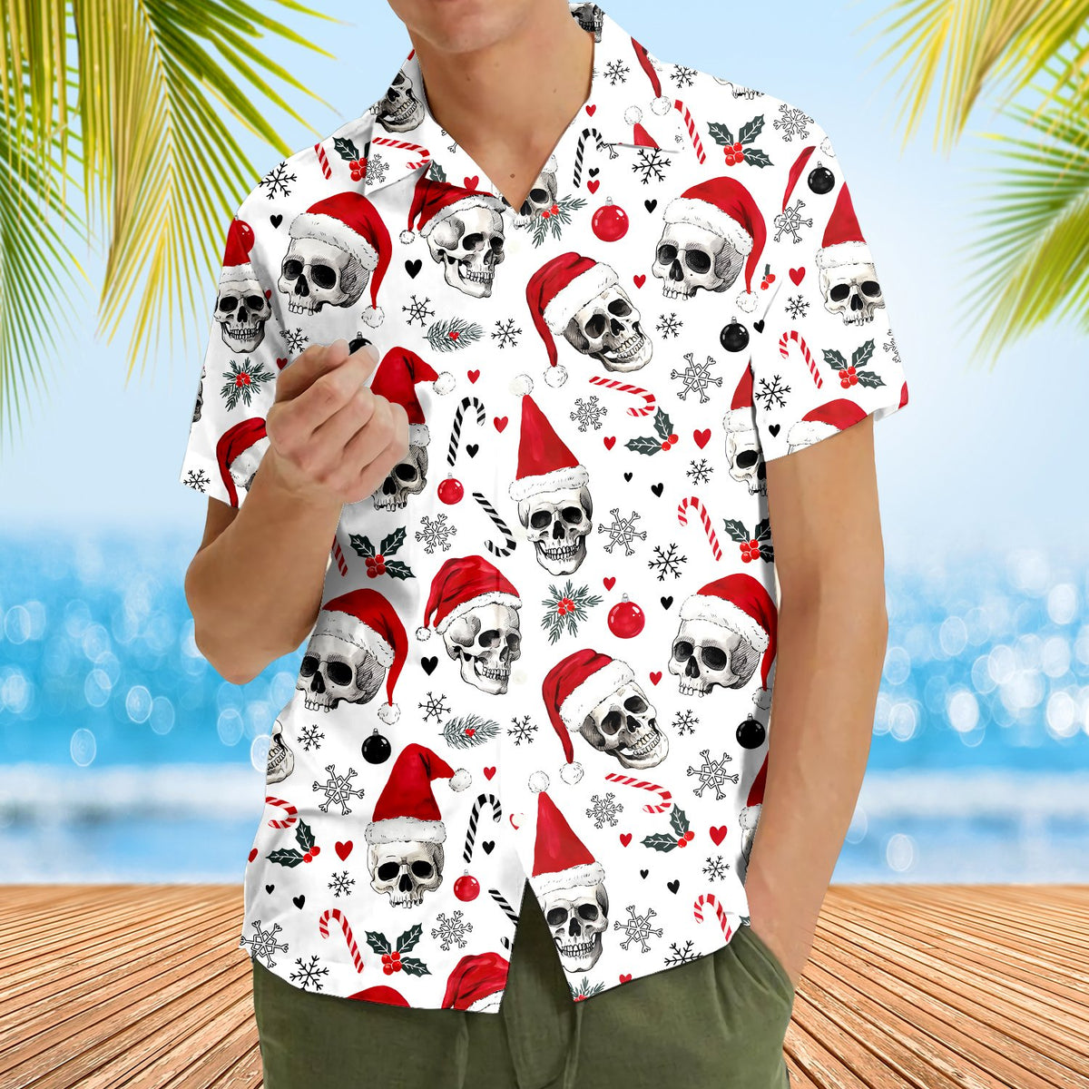 Fourth lifestyle view showing the matching family hawaiian shirts in action