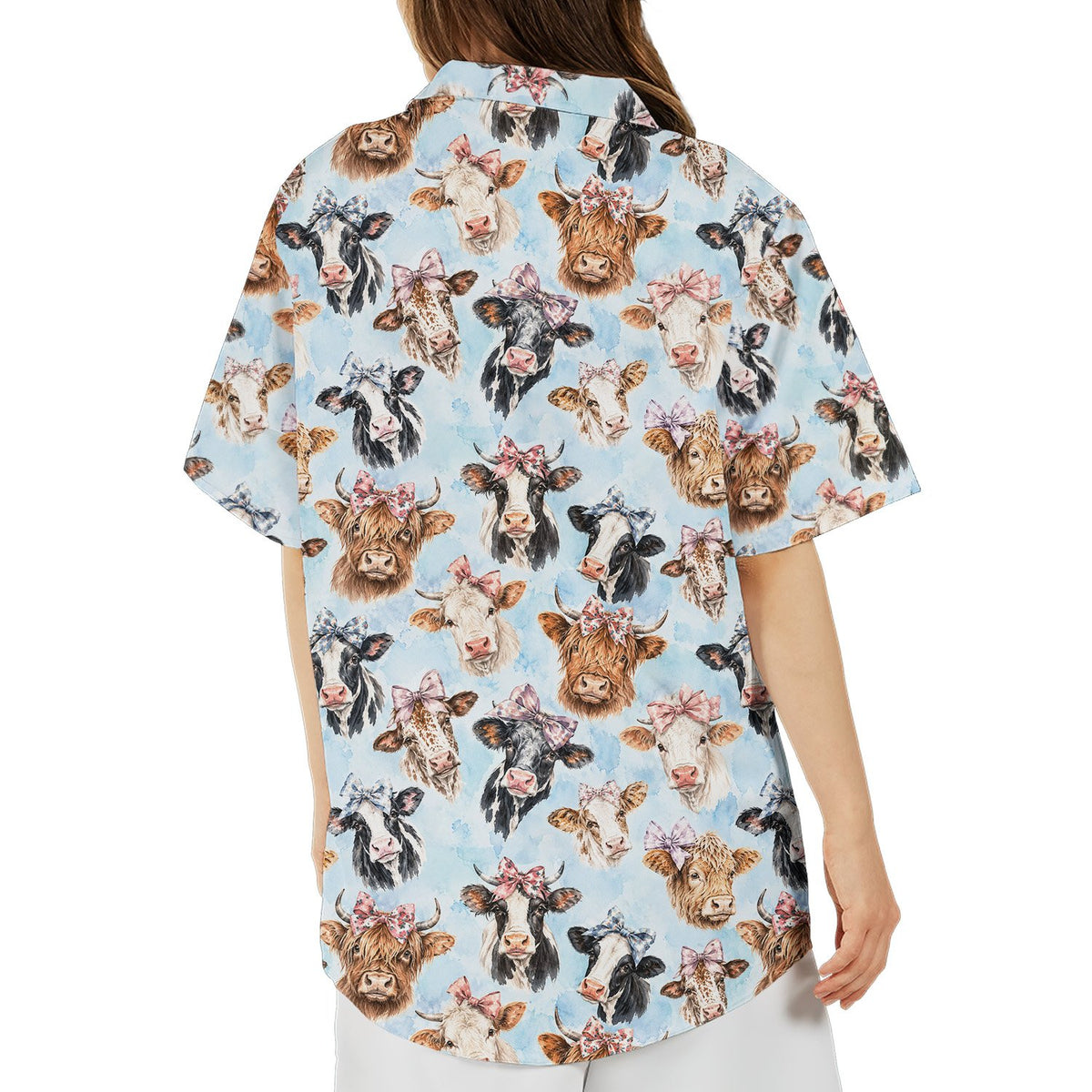 Second lifestyle view of the cows hawaiian shirt in a casual setting