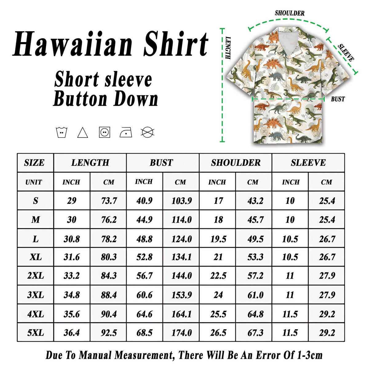 Side view of the dinosaur hawaiian shirt