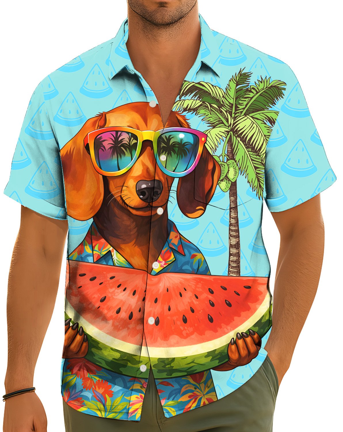 Flat lay or side view of the tropical hawaiian shirt