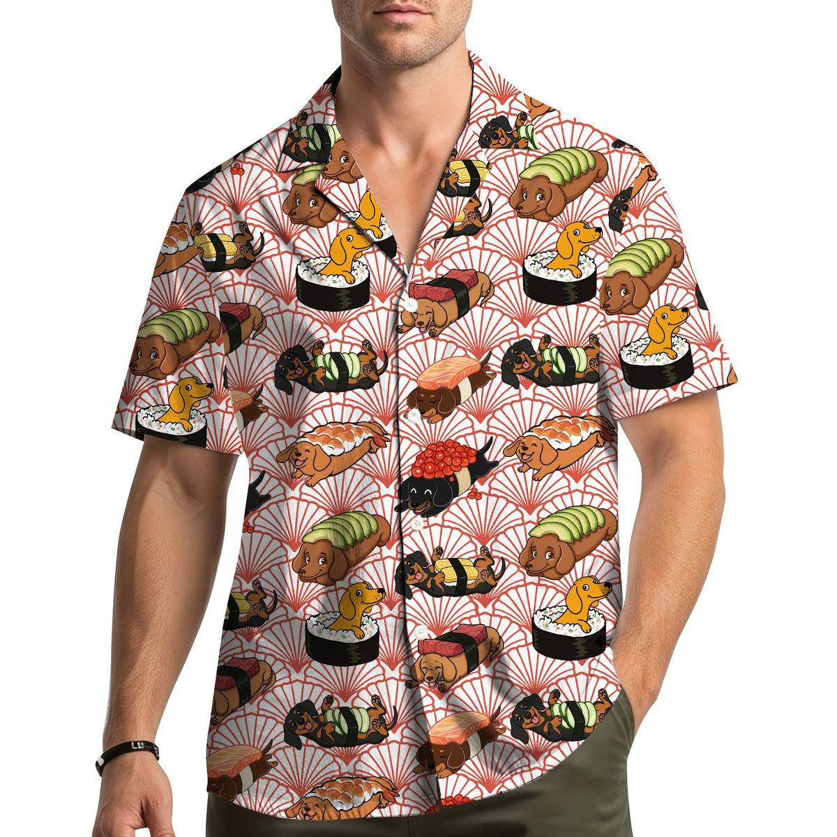 Second lifestyle view featuring the sushi hawaiian shirt