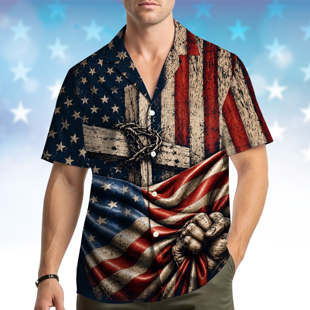 Third lifestyle view showcasing the fit of the matching family hawaiian shirt