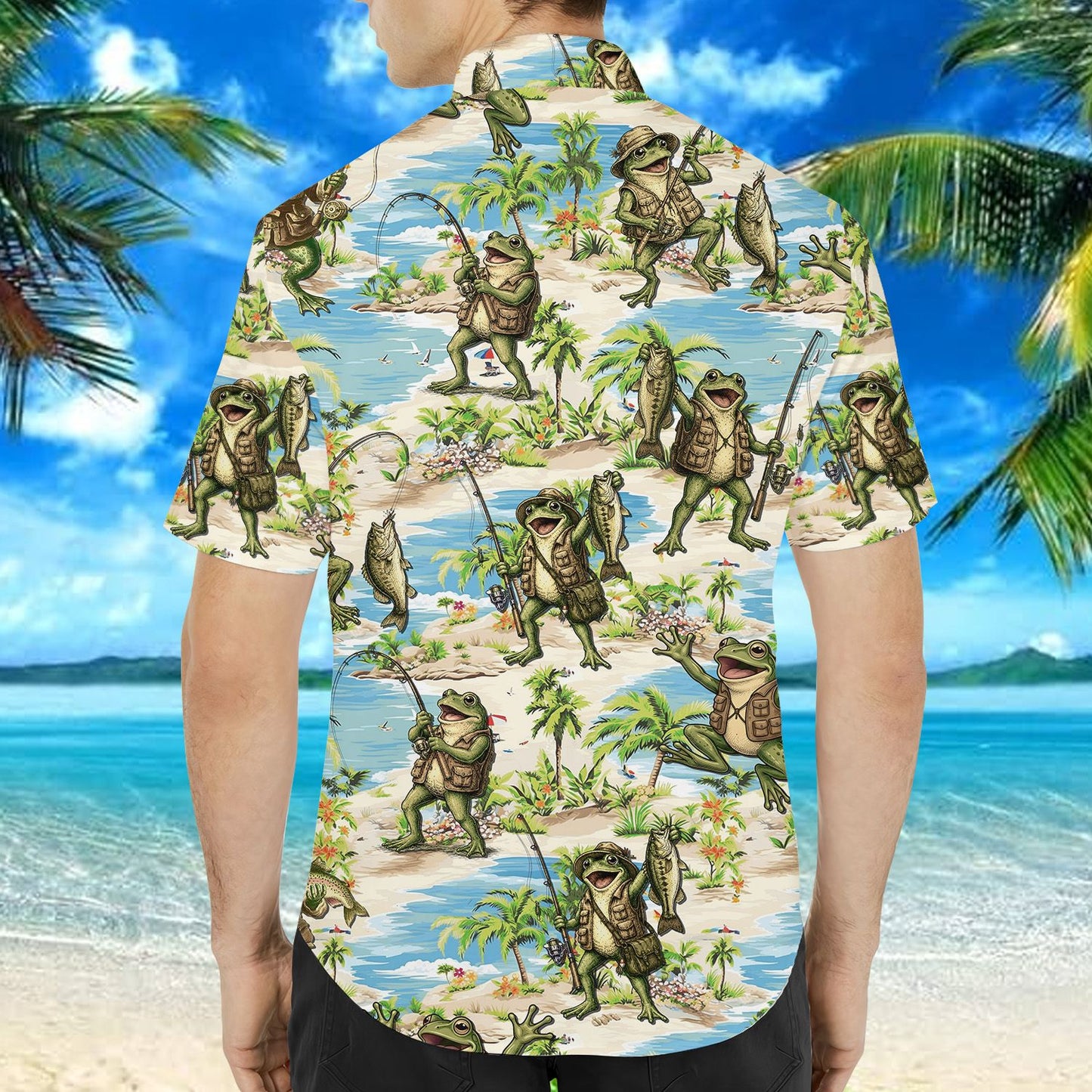 Detailed back view of the matching family hawaiian shirt