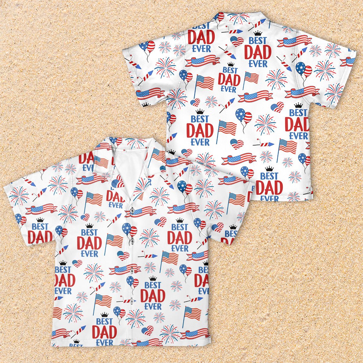 Another lifestyle view featuring the Fourth of July matching family outfits
