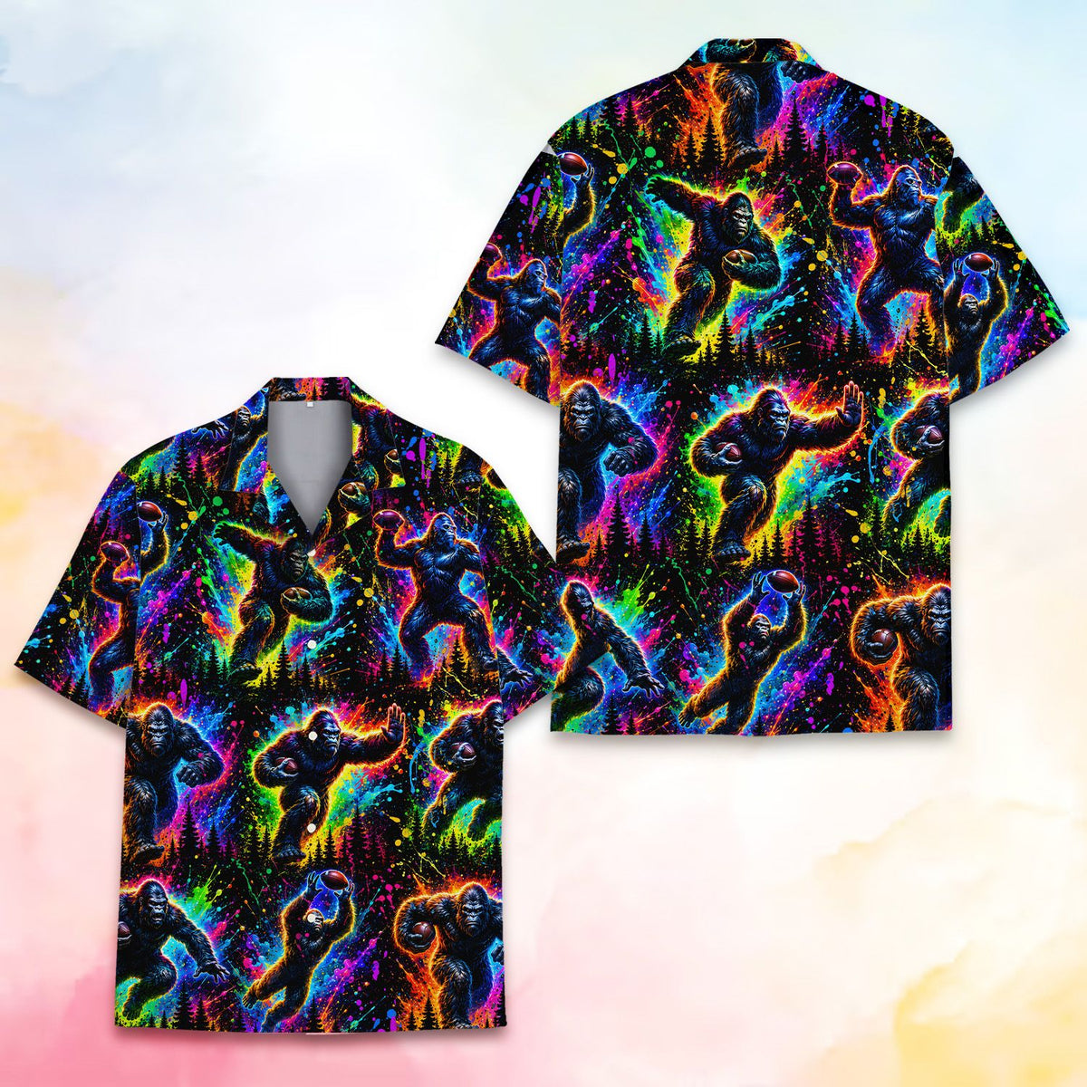 Close-up of the dynamic gorilla design and abstract background pattern