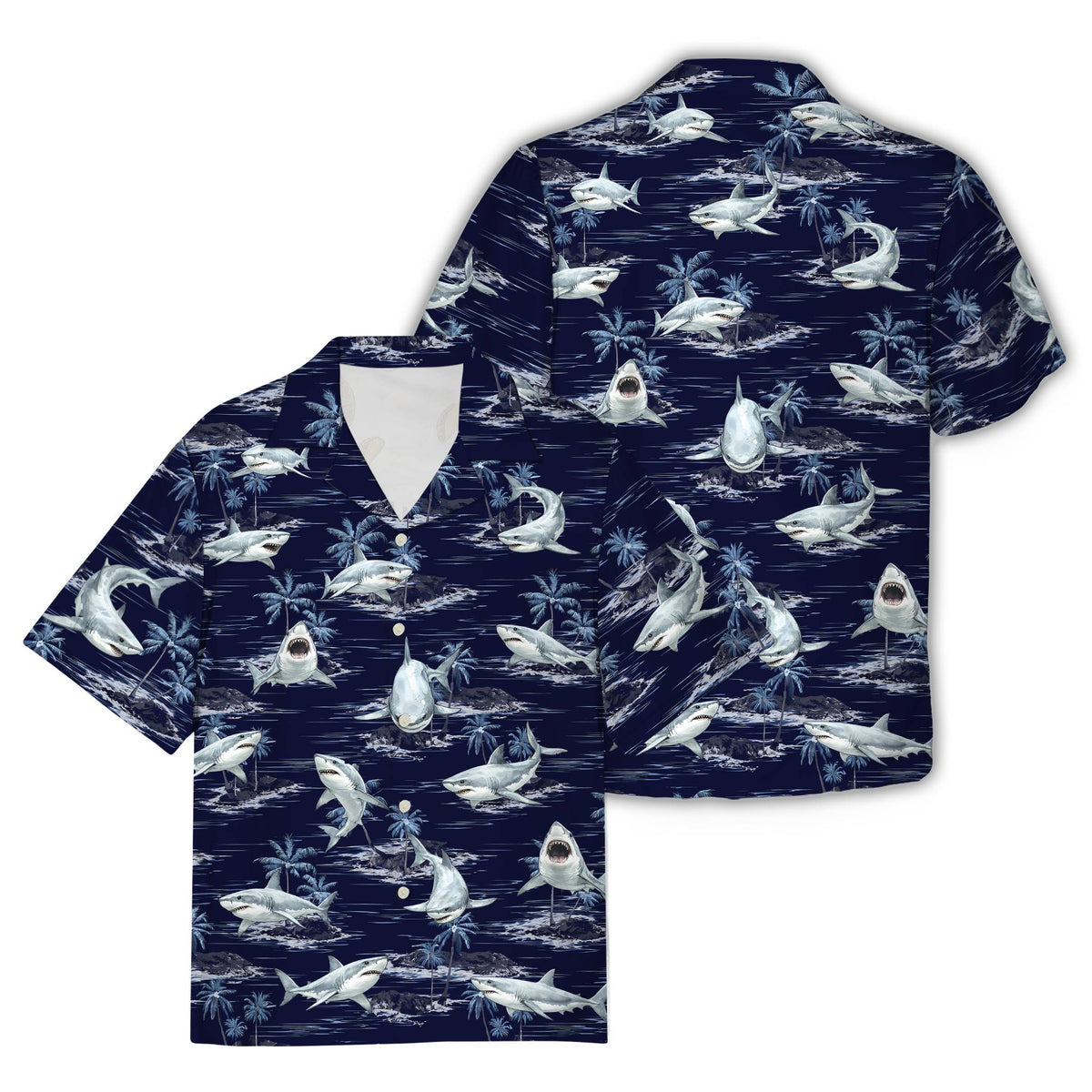 Alternate lifestyle view of the great white shark hawaiian shirt