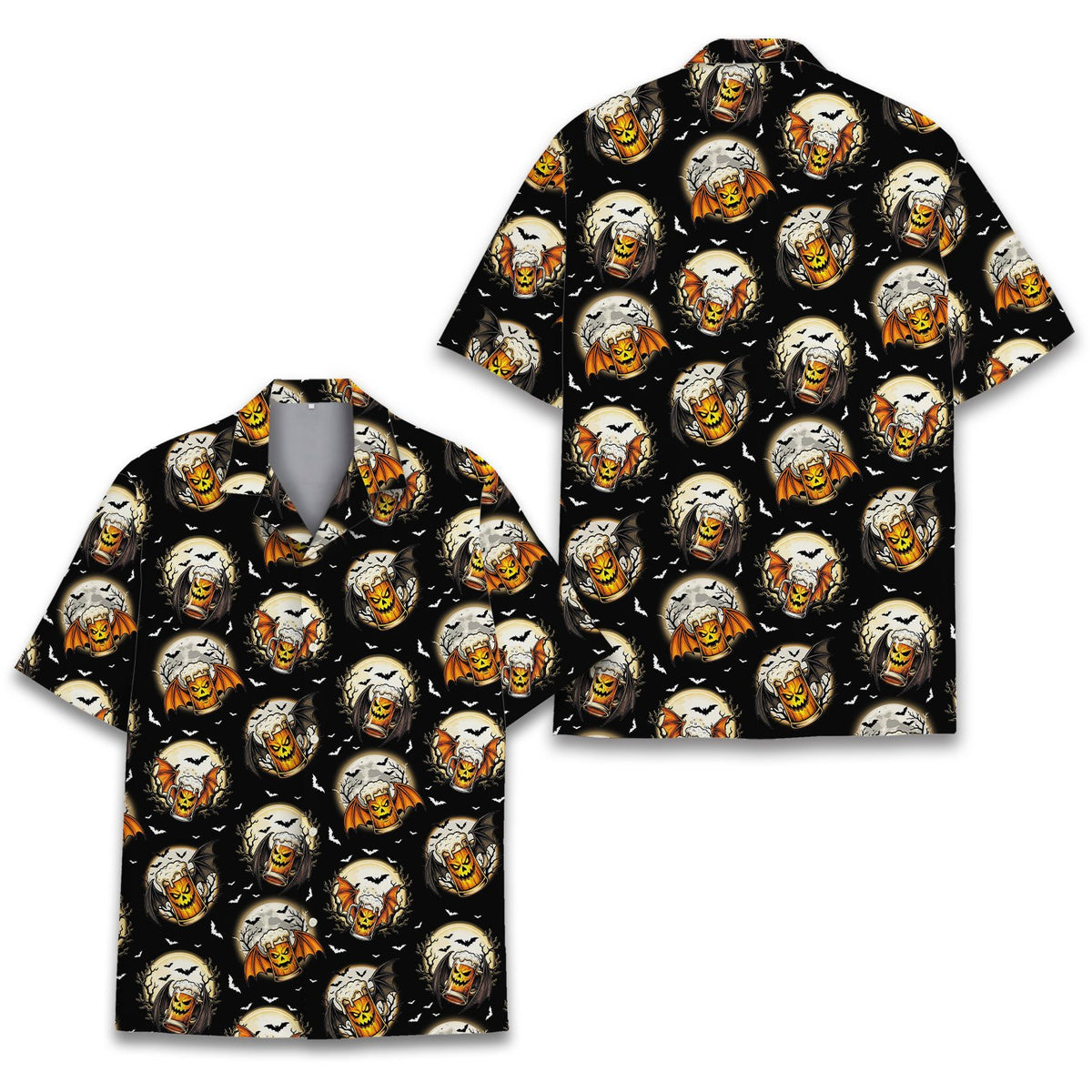 Lifestyle view of a person wearing the festive beer hawaiian shirt