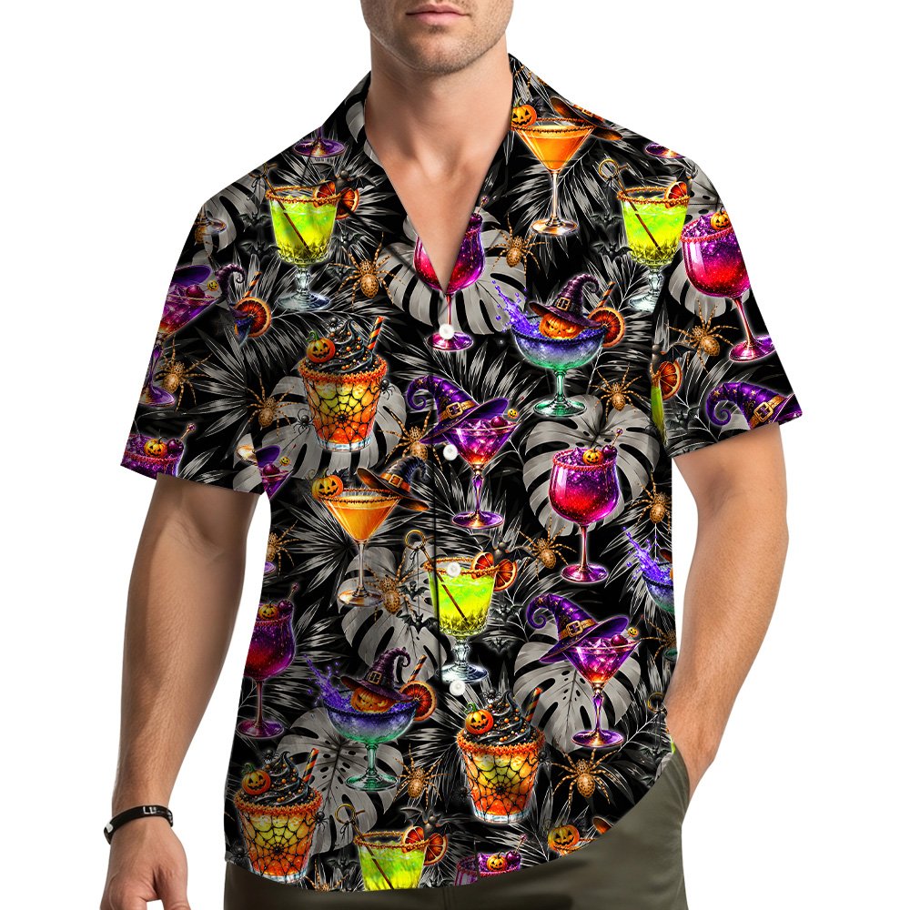 Third lifestyle view highlighting the colorful halloween drinks pattern