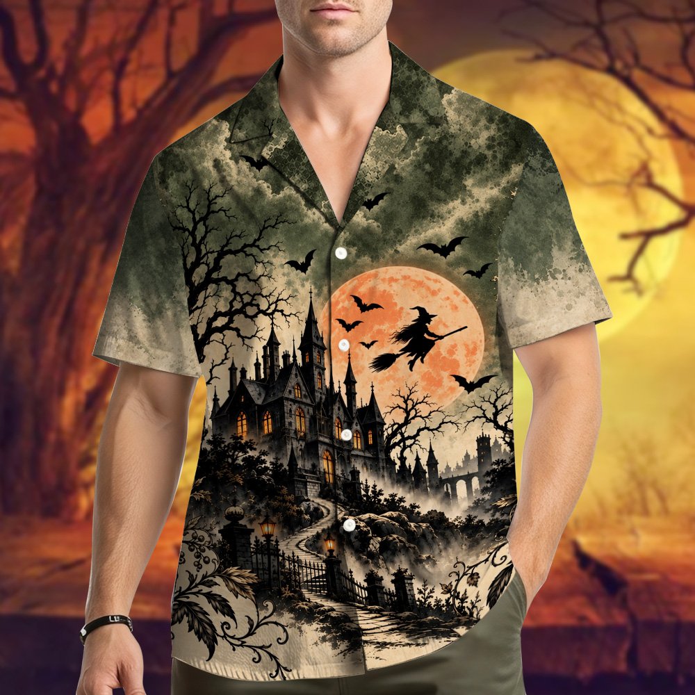 Second lifestyle view of the halloween hawaiian shirt in a natural setting