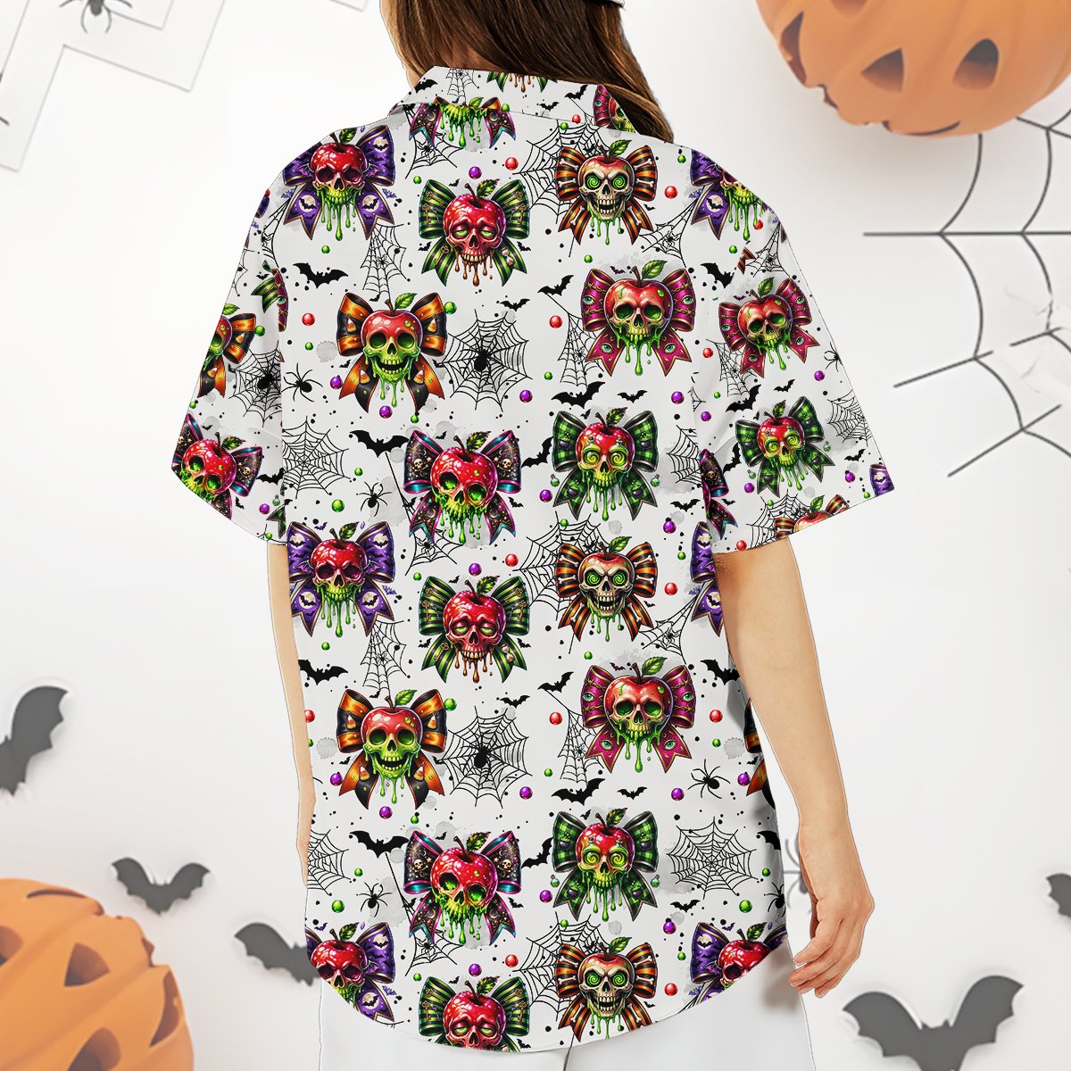 Halloween skulls and bats hawaiian shirt lifestyle view