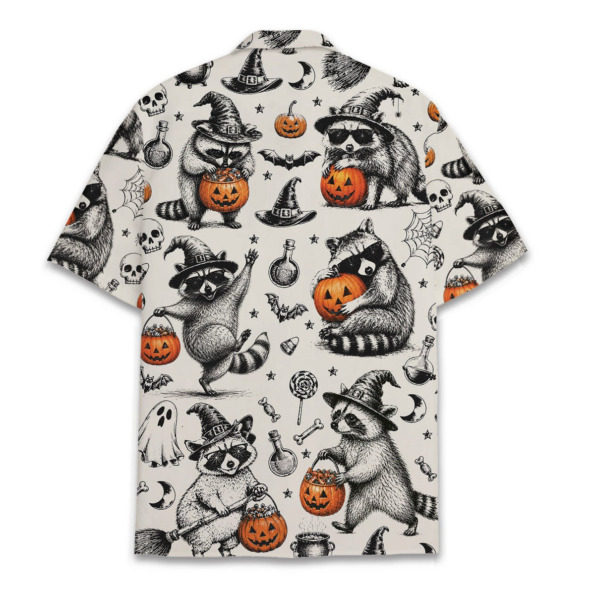 Back view of the matching family halloween hawaiian shirt