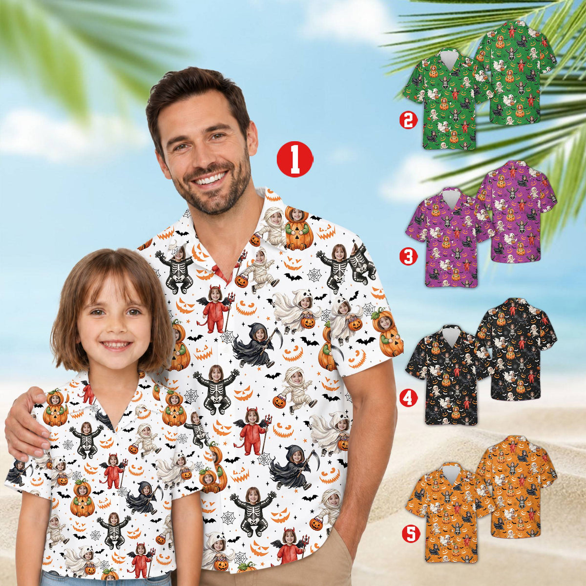Lifestyle view of a person wearing the white matching family hawaiian shirt
