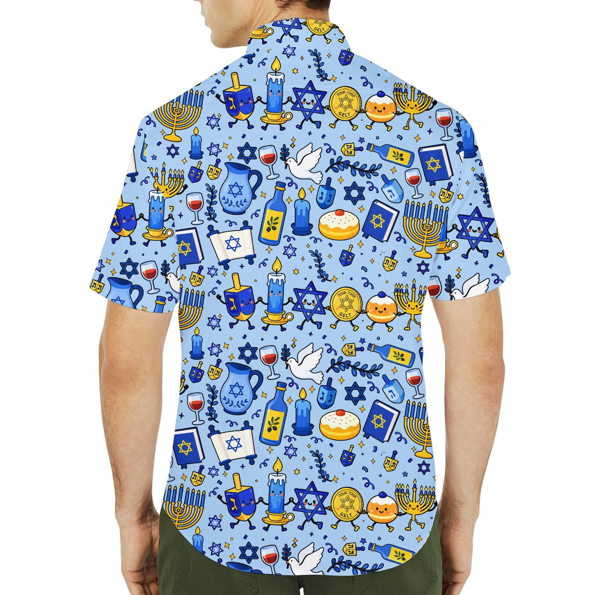 Second lifestyle view of family matching outfits wearing Hanukkah hawaiian shirts