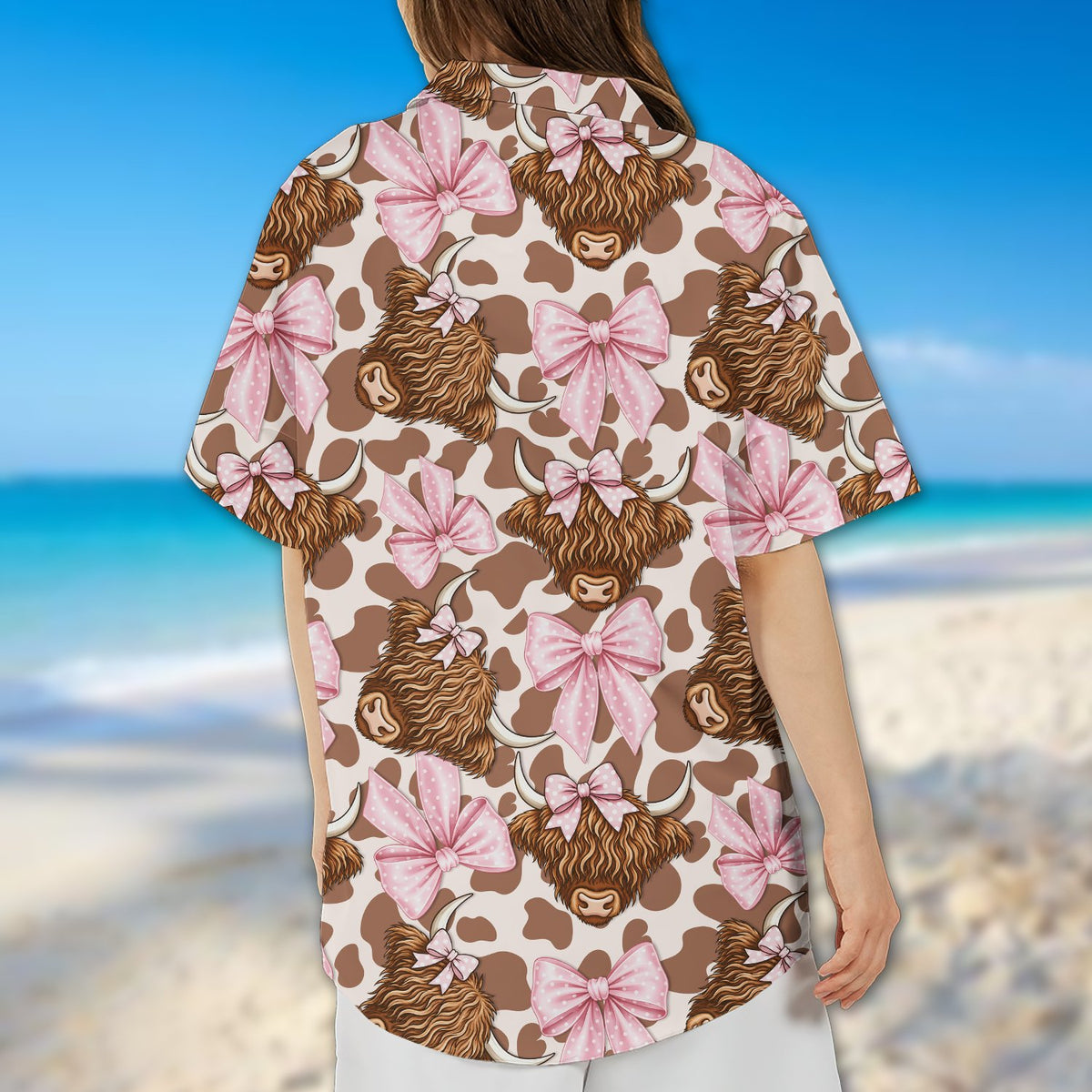 Another lifestyle view of matching family hawaiian shirts