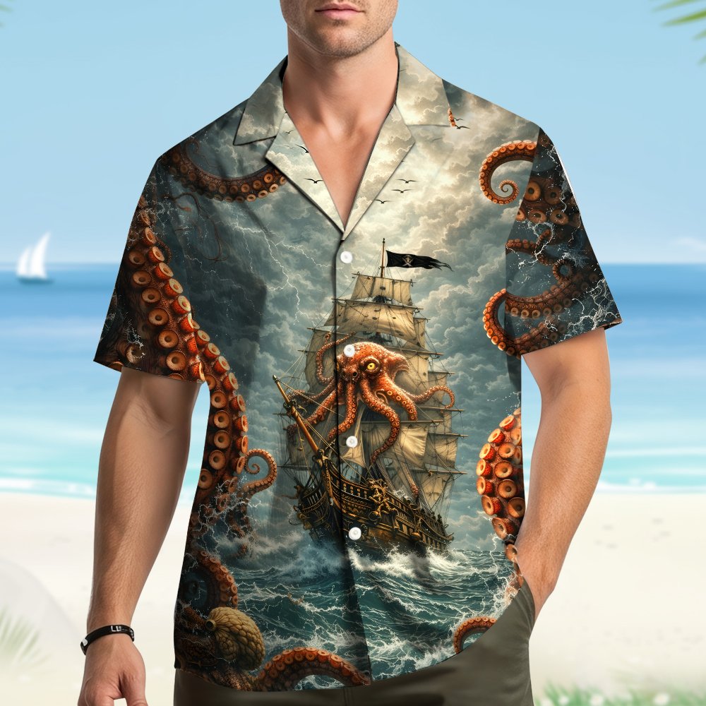 Another lifestyle shot showcasing the bold octopus and pirate ship pattern