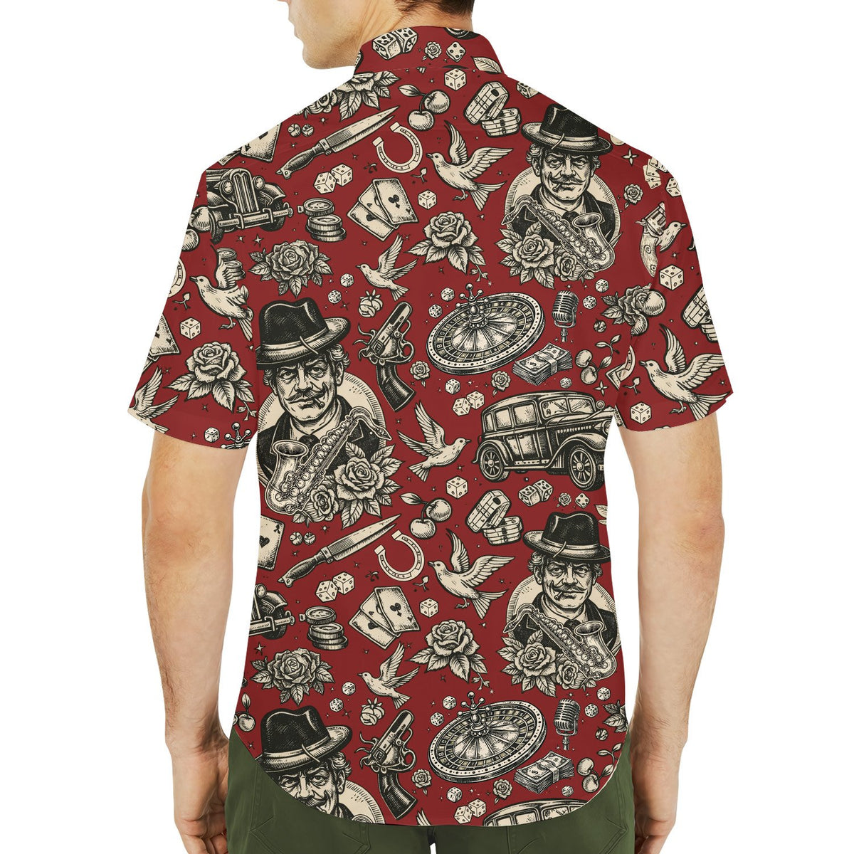 Second lifestyle view of the vintage gangster matching family hawaiian shirts