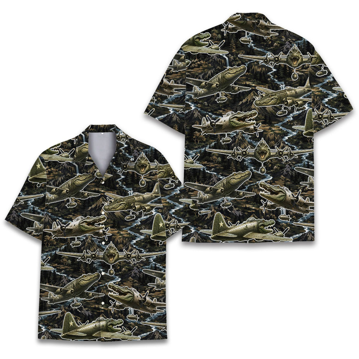 Other view of the military crocodile hawaiian shirt