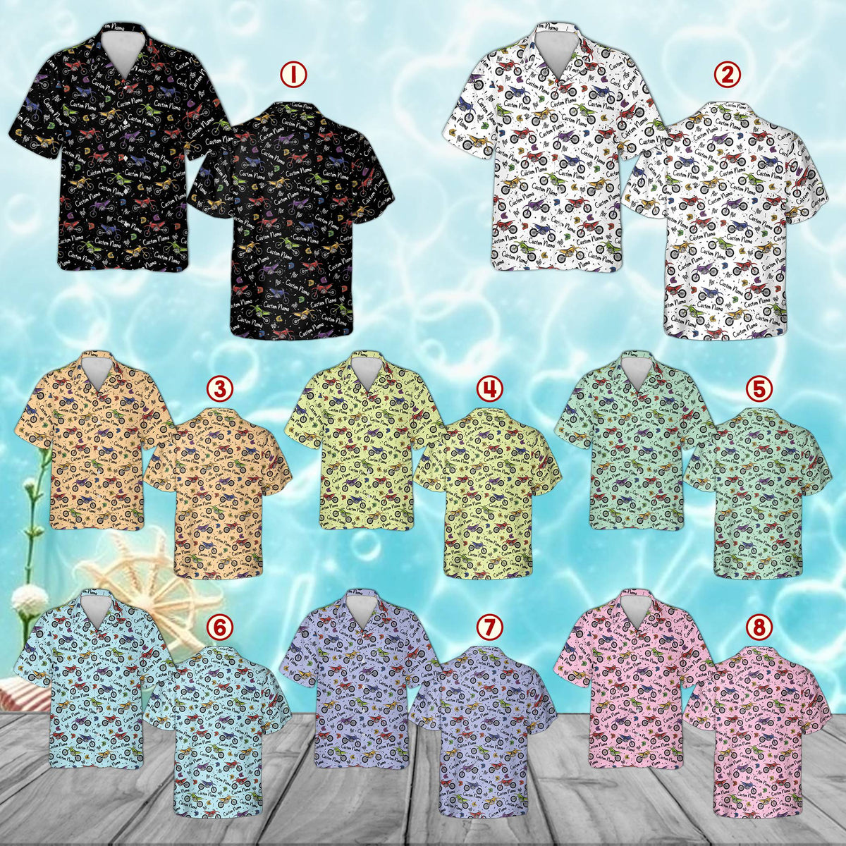 Personalized motocross hawaiian shirt pattern detail view