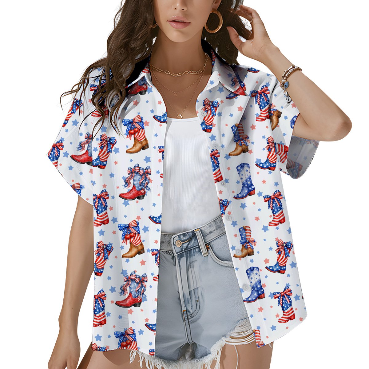 Another lifestyle view showing the holiday hawaiian shirt in action