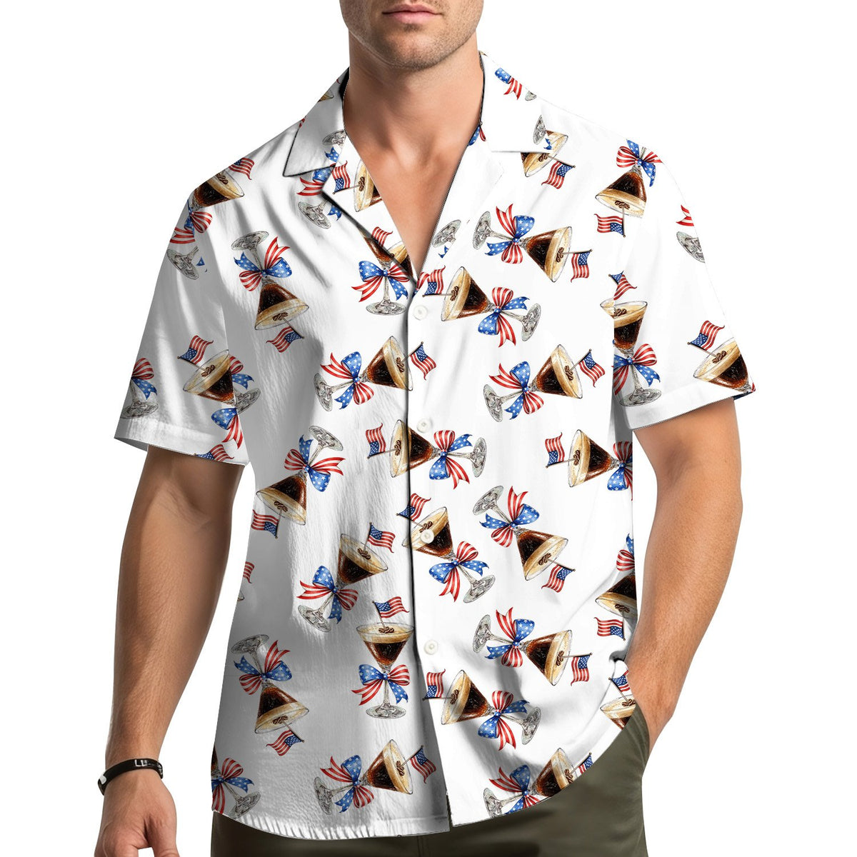 Lifestyle view of a family wearing the matching family hawaiian shirts