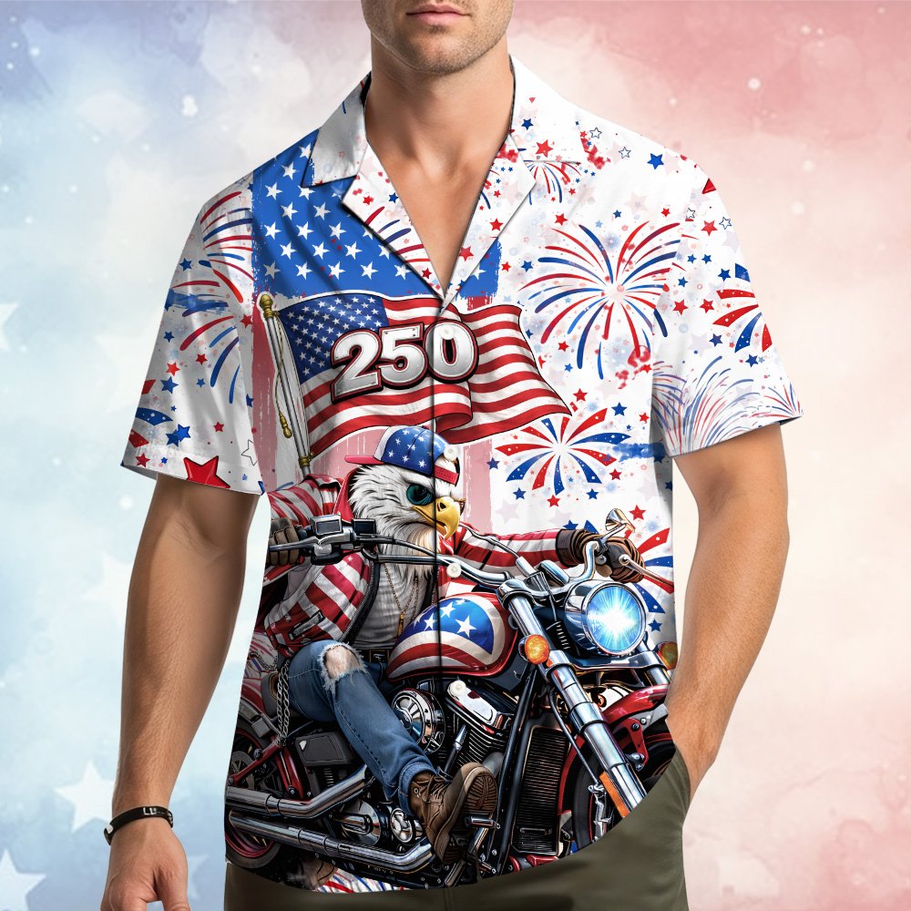 Another lifestyle view of the patriotic hawaiian shirt in action
