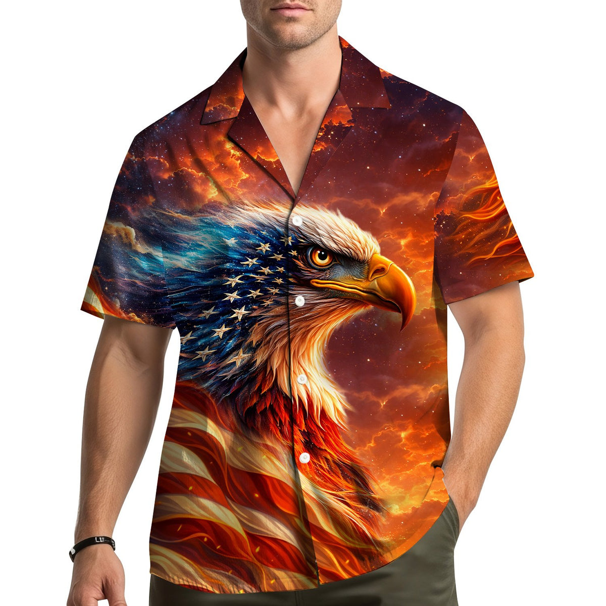 Lifestyle view of the matching family hawaiian shirts being worn
