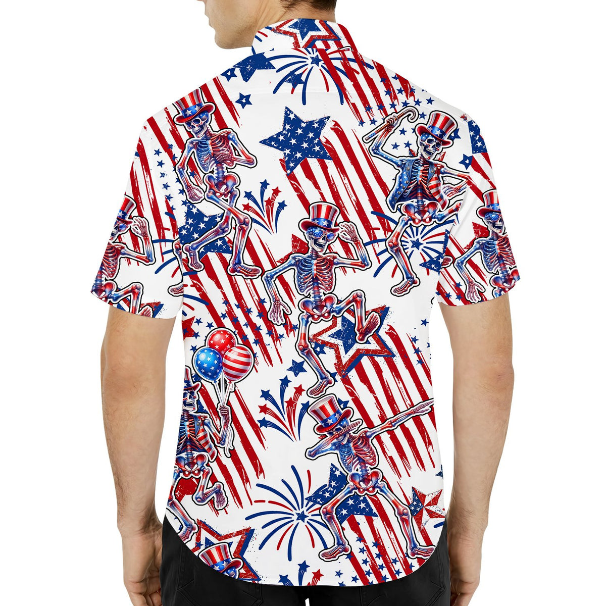 Third lifestyle view of the matching family hawaiian shirts outdoors