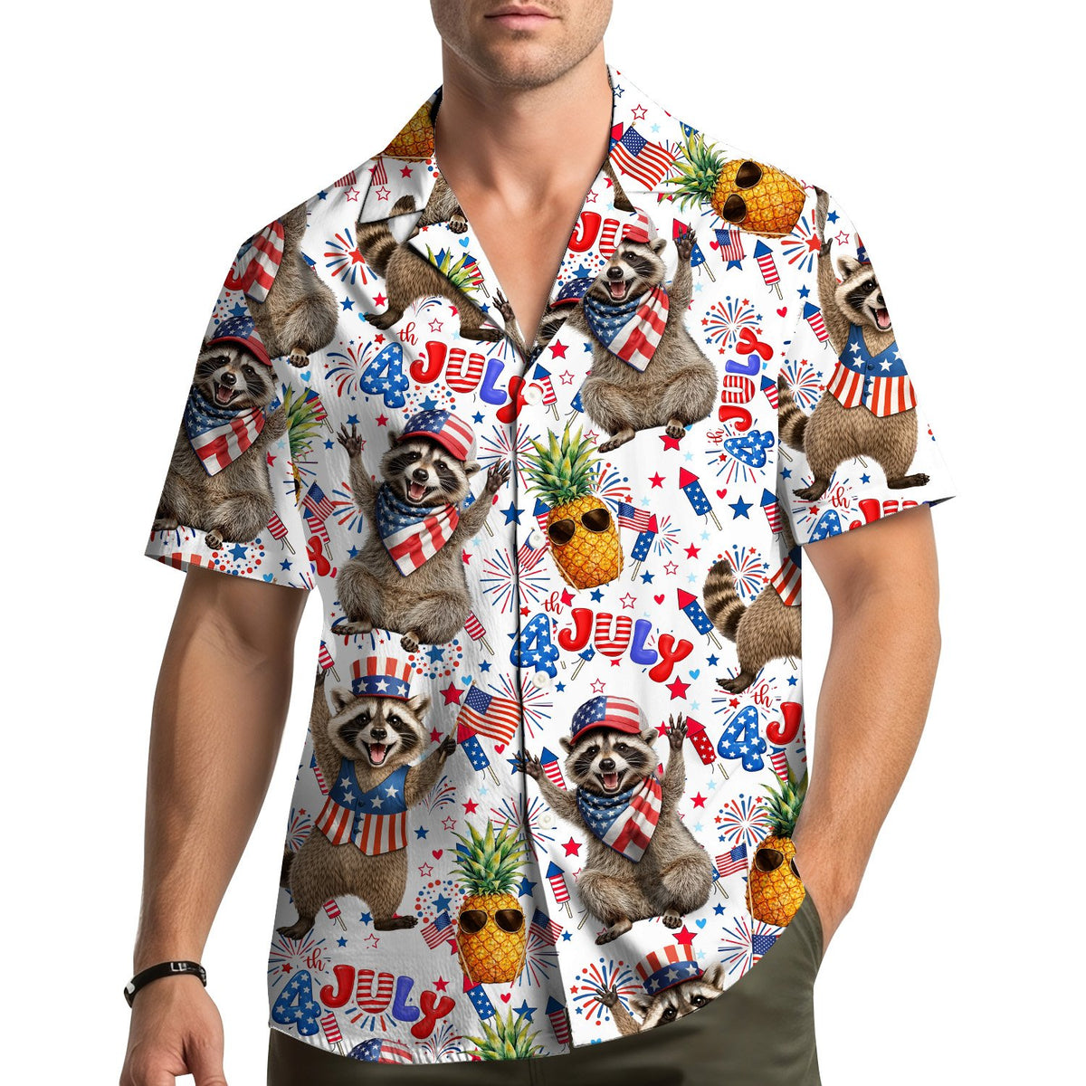 Lifestyle view of people wearing matching family hawaiian shirts