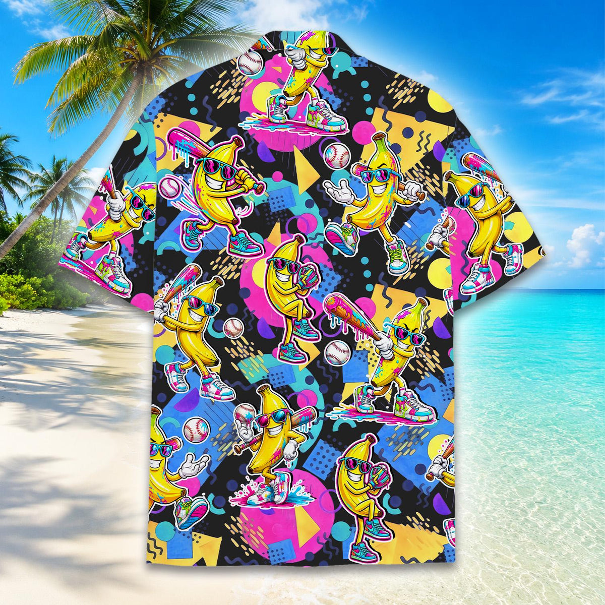 Another back view of the black family matching hawaiian shirt