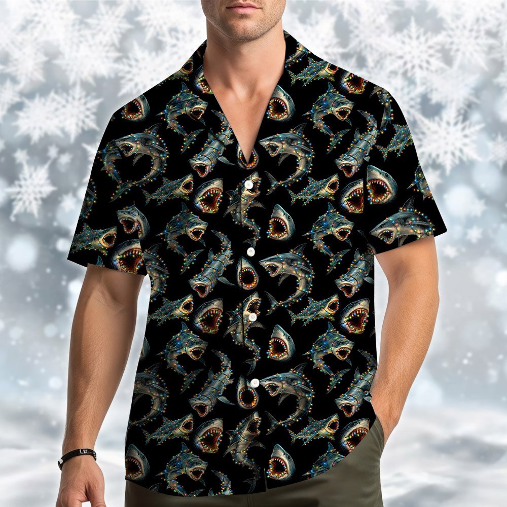 Third lifestyle view showing the matching family Hawaiian shirt worn outdoors